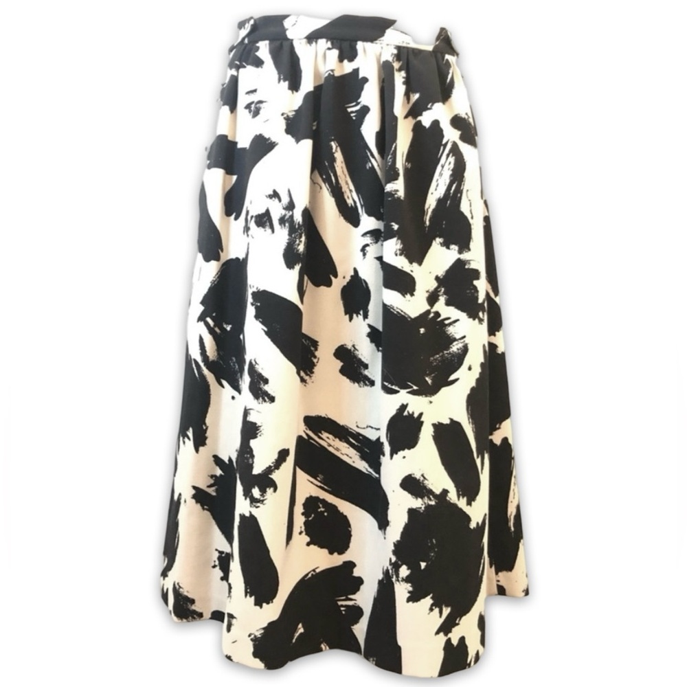 NWT H&M Brushstroke Skirt Size 12 Black and White Midi Gathered Dirndl Skirt